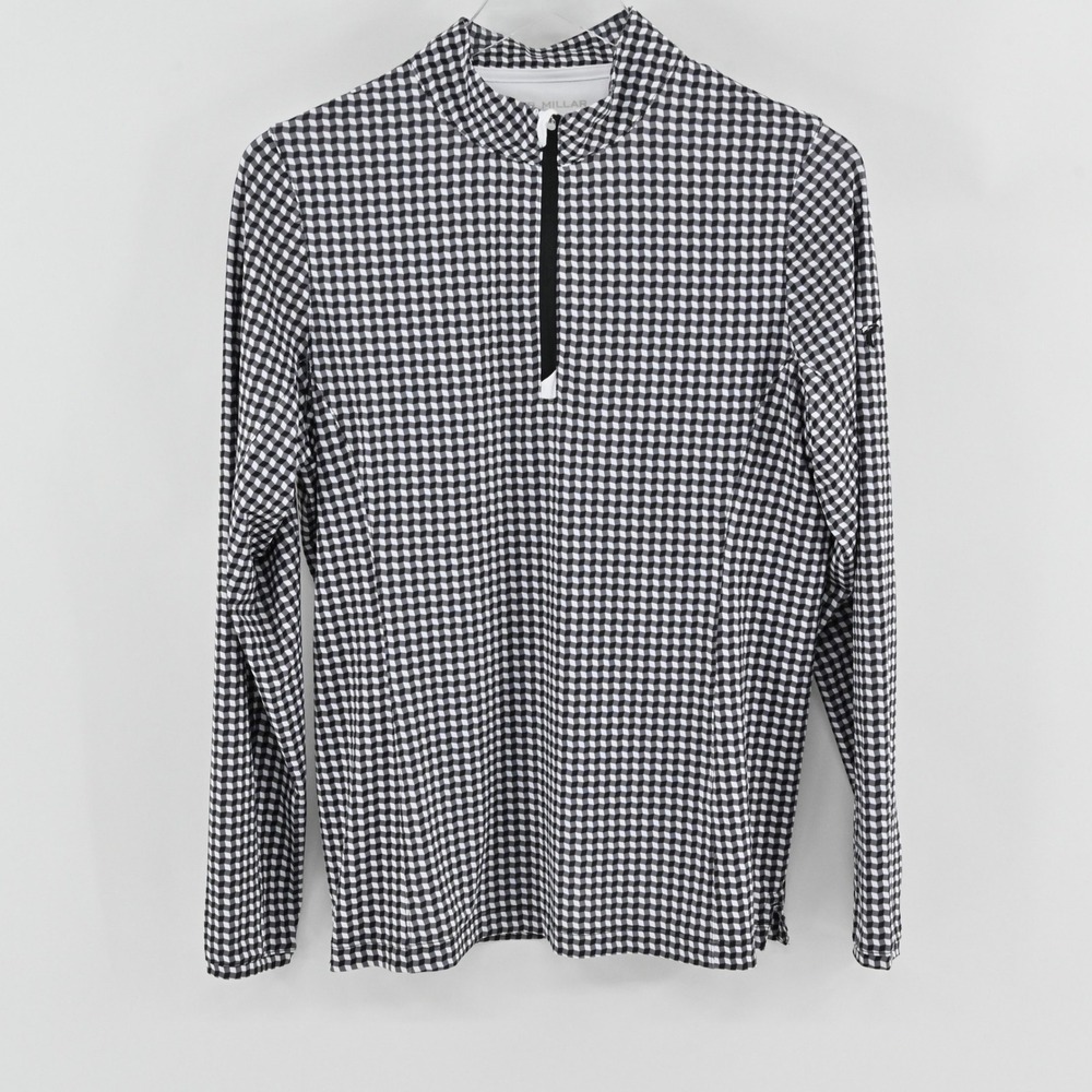 Peter Millar Gingham Quarter Zip Pullover Womens Size M Black White Golf Top